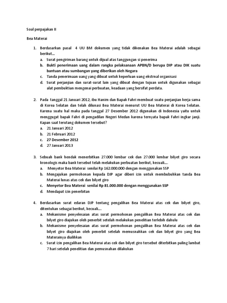 Soal Bea Materai