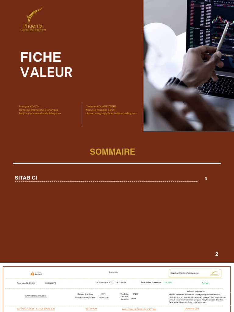Fiche Valeur - SITAB CI | PDF | Dividende | Capitaux propres