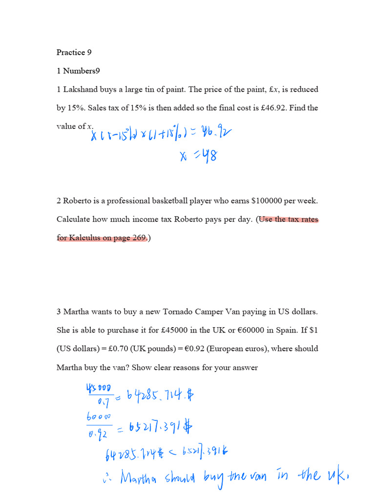 Practice 9 | PDF | Mathematics