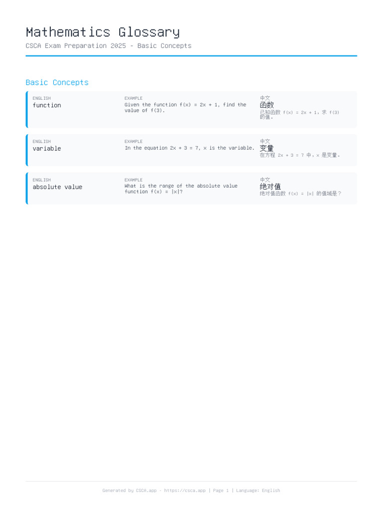 Csca Math Glossary En | PDF