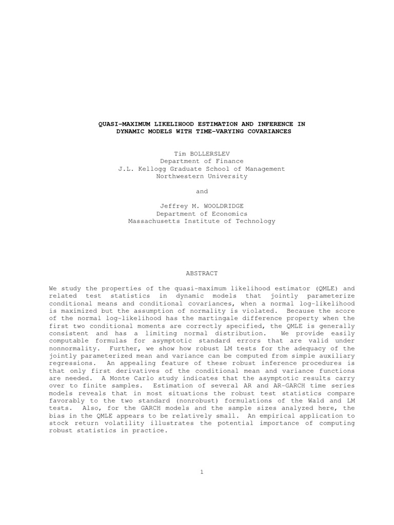 Quasi Maximum Likelihood Estimation and Inference | PDF | Normal ...