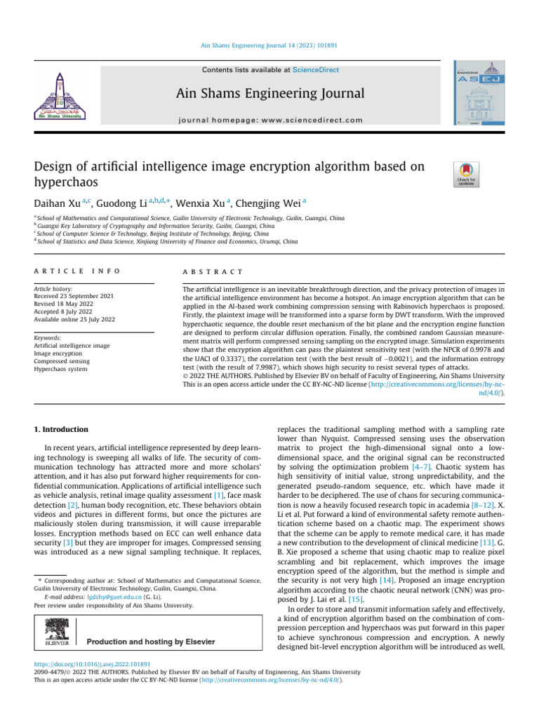 Design of Artificial Intelligence Image Encryption Algorithm Based On ...