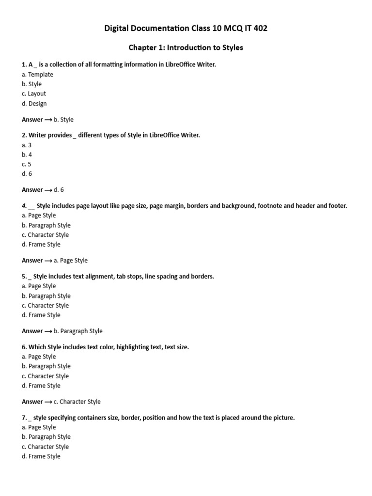 Digital Documentation Class 10 MCQ IT 402 | PDF | Software | Computing