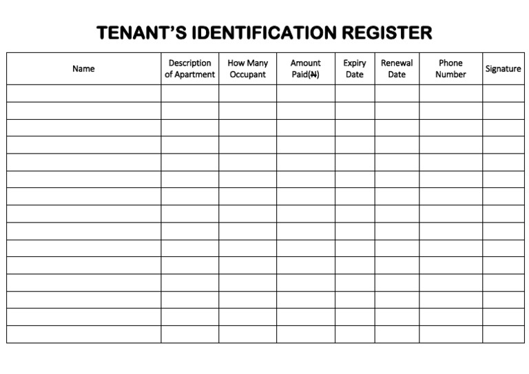 Tenants Identification Register | PDF