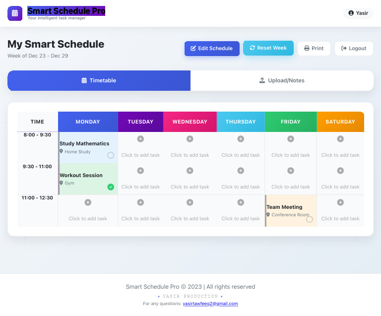 Smart Schedule Pro Yasir Production | PDF