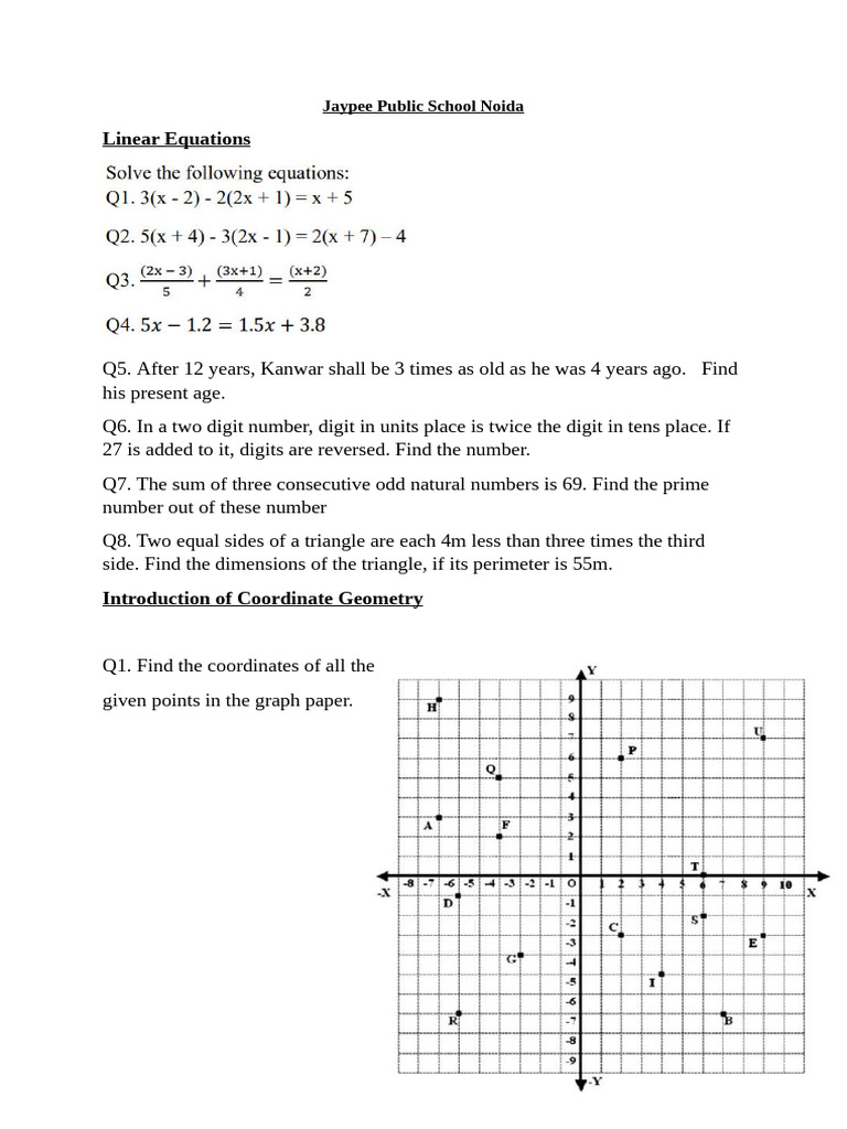 Grade 8 Linear Equations and Coordinate Geometry | PDF