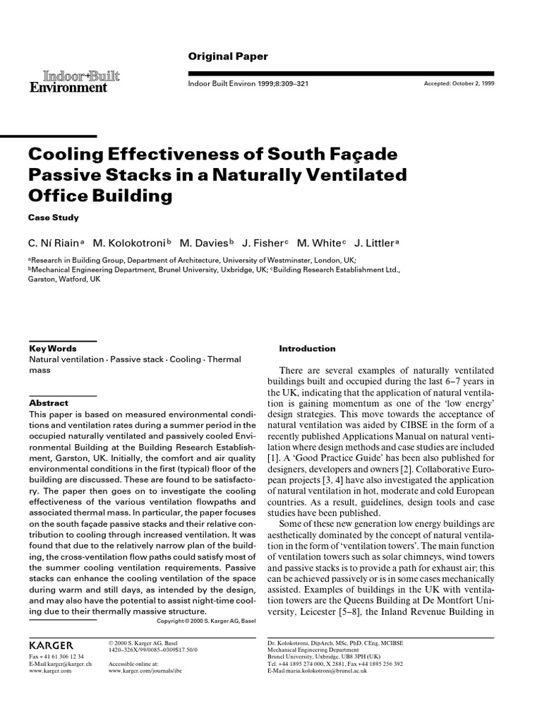 Cooling Effectiveness of South Facade Passive Stacks in a Naturally ...