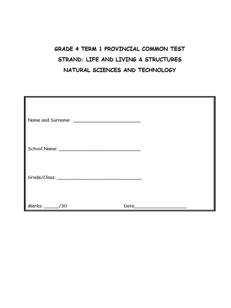 Final Term 1 Test Grade 4 NS-Tech | PDF | Seedling | Plants