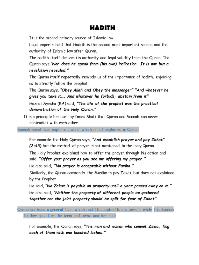 Hadith As Source Os Islamic Law | PDF | Hadith | Quran