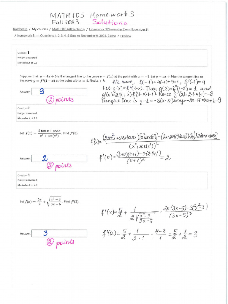 Math 105 2023 Fall HW3 Solns | PDF