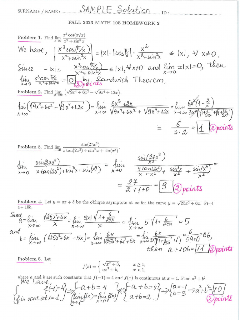 Math 105 2023 Fall HW2 Solns | PDF