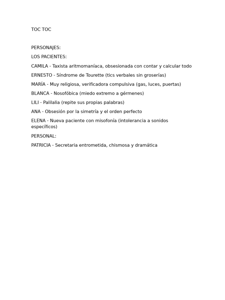 Obra Toc Toc PRIMER ACTO | PDF