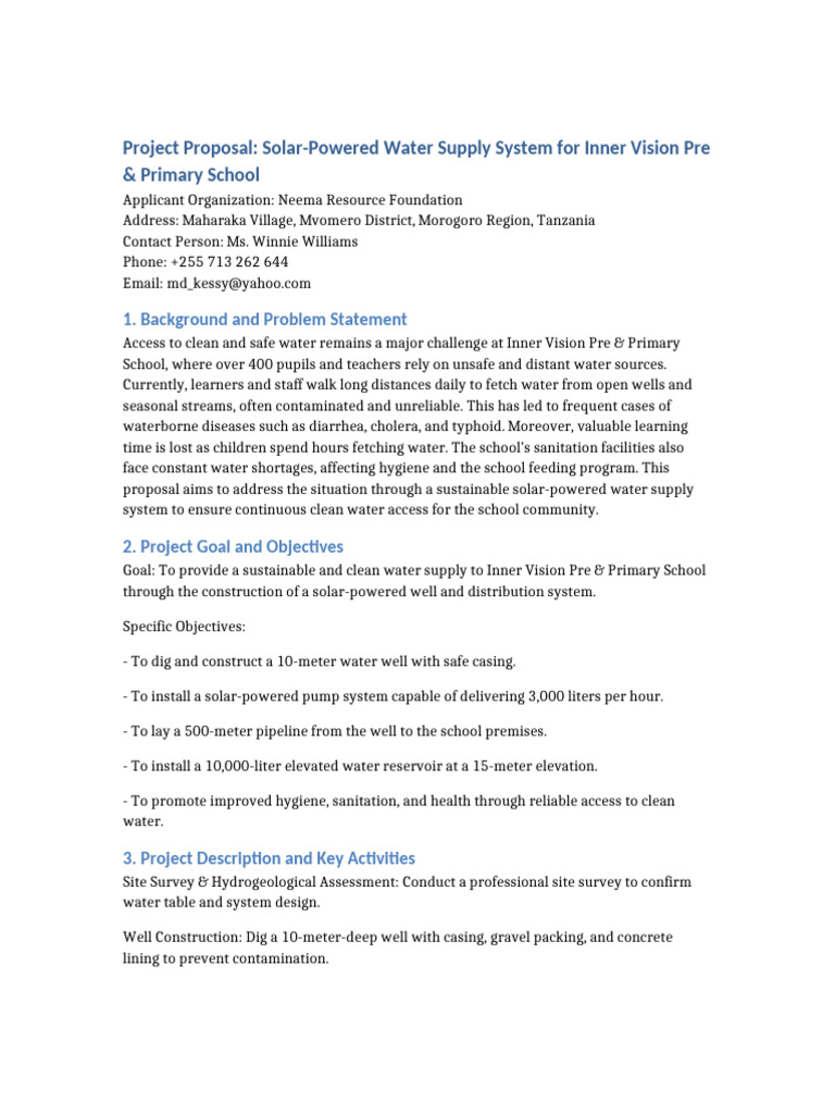Neema Resource Foundation Water Project Proposal v2 | PDF | Drinking ...