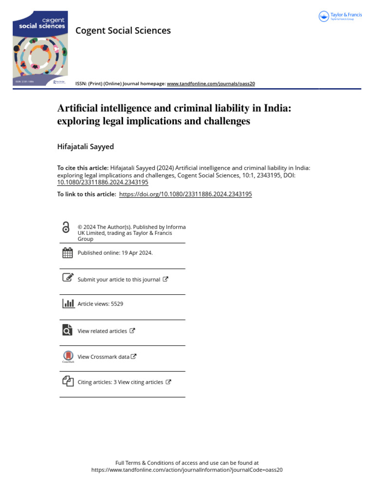 Artificial Intelligence and Criminal Liability in India Exploring Legal ...