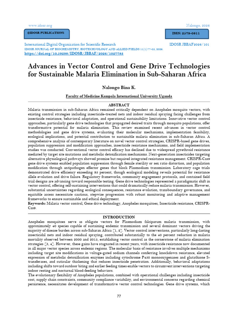 Advances in Vector Control and Gene Drive Technologies for Sustainable ...