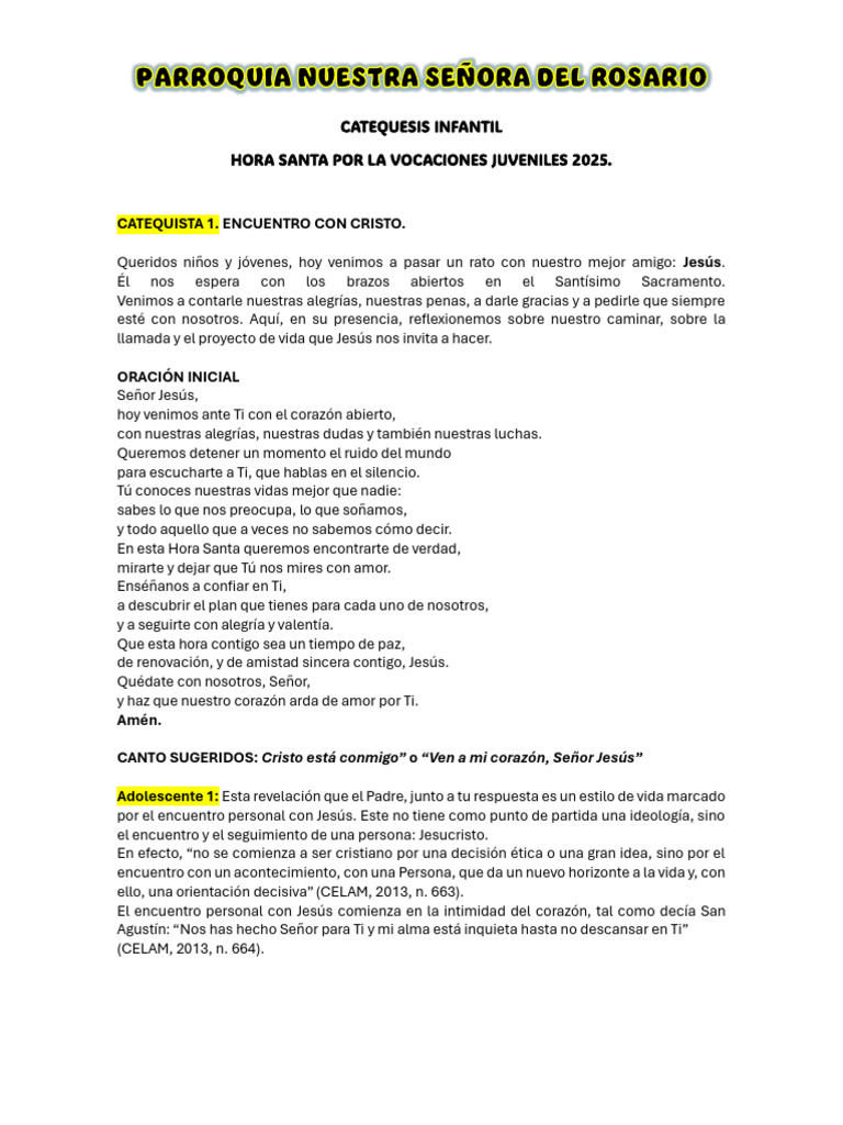 Hora Santa Por La Vocaciones Juveniles 2025 | PDF | María, madre de ...