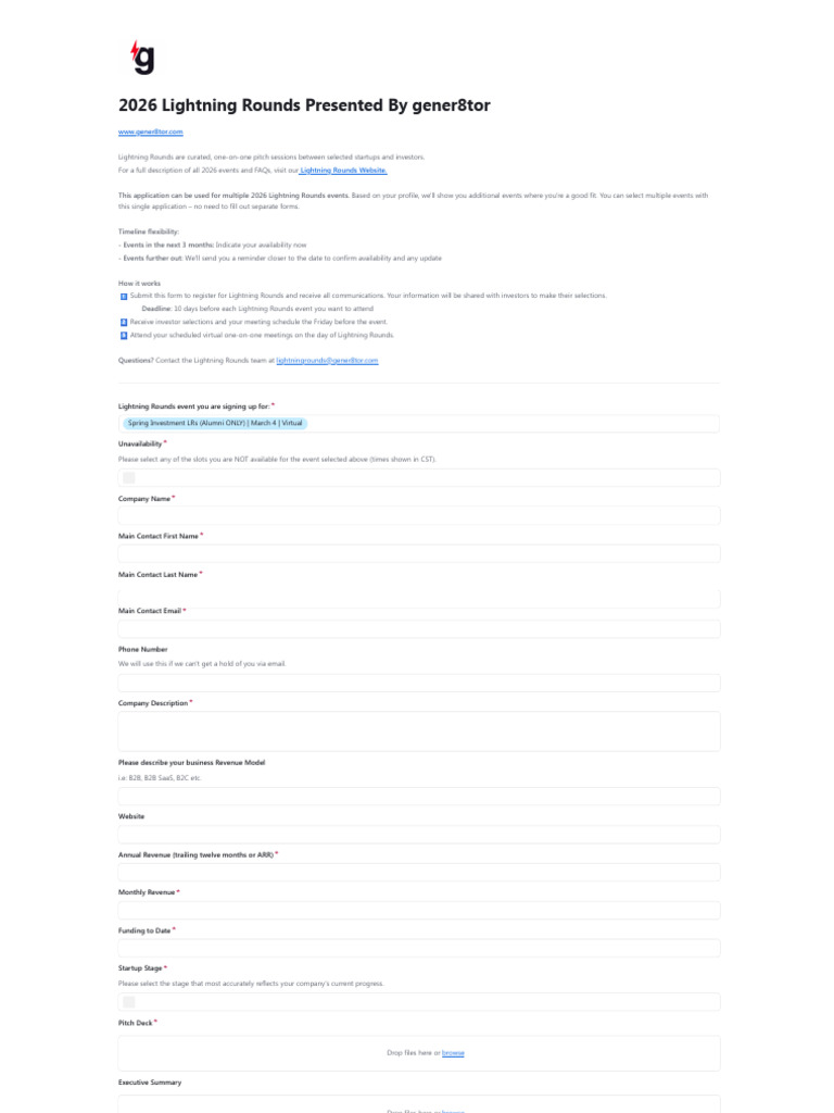 2026 Lightning Rounds Presented by Gener8tor - Airtable | PDF | Startup ...