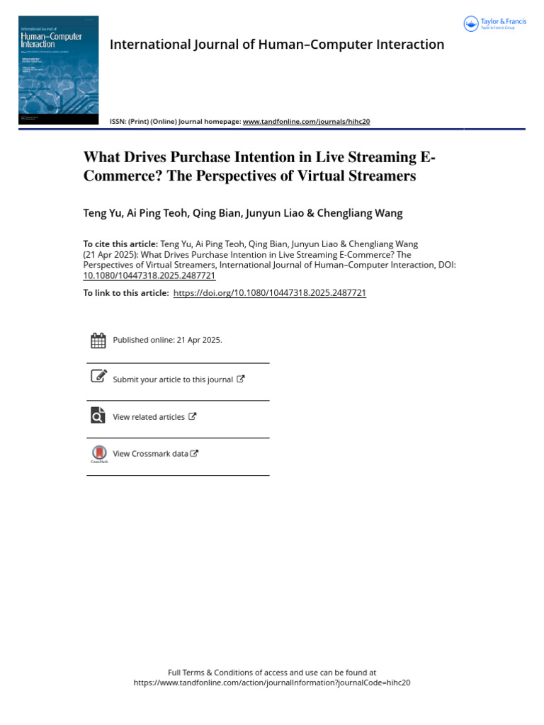 What Drives Purchase Intention in Live Streaming E-Commerce? The ...