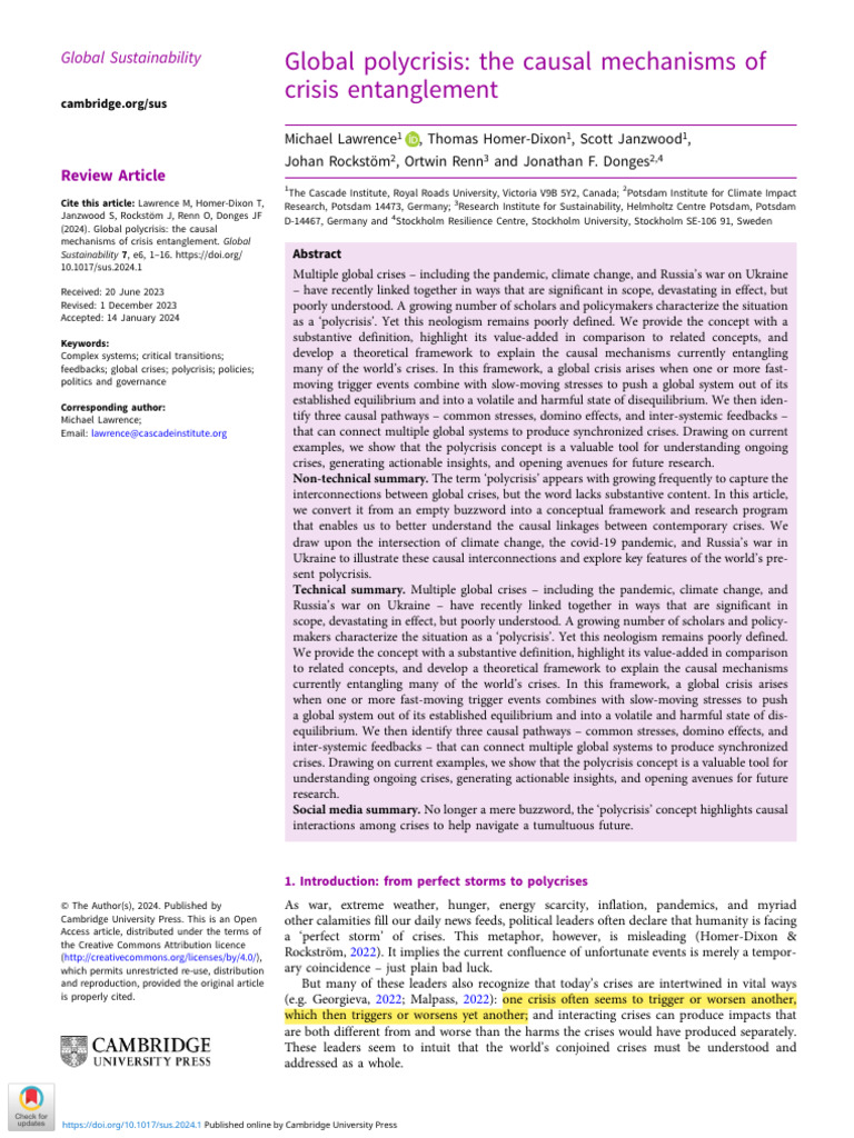 Global Polycrisis the Causal Mechanisms of Crisis Entanglement | PDF ...