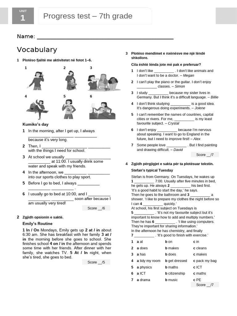 UNIT 1 - Test - Standard - Klasa 7 | PDF