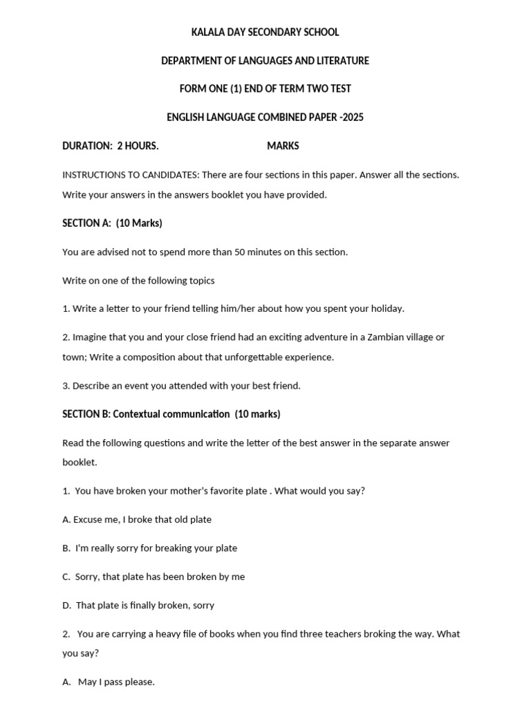 Form 1 English | PDF | Nelson Mandela