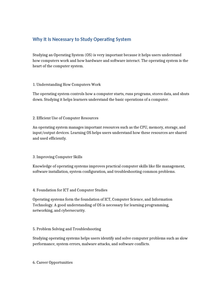 Why It is Necessary to Study Operating System | PDF