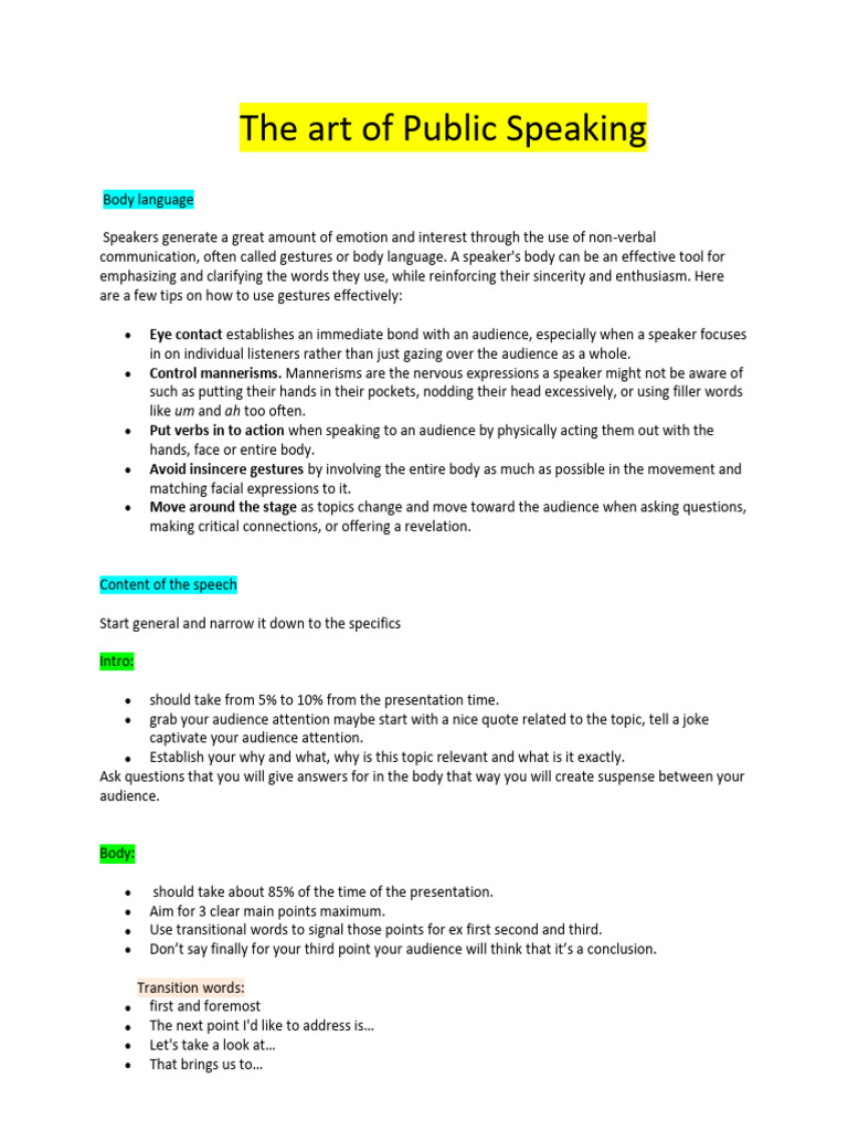 Public Speaking | PDF | Body Language | Nonverbal Communication