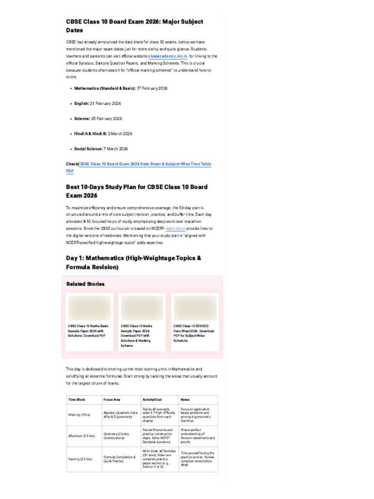 WWW Jagranjosh Com Articles Study Plan For Cbse Class 10 Board Exams ...