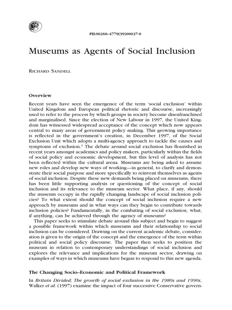 Museums As Agents of Social Inclusion | PDF | Social Exclusion | Poverty