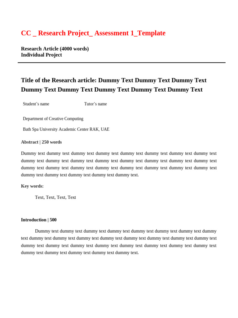 RP Template Assessment 1 (1) | PDF | Cognition | Science