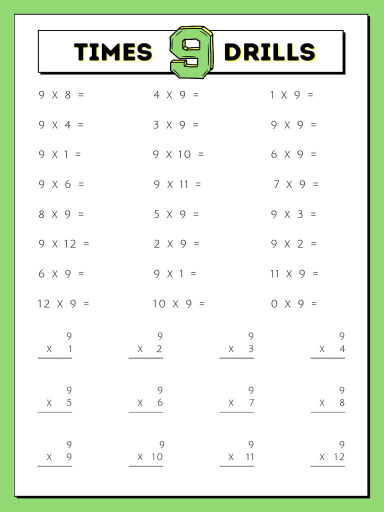 9 Times Table Worksheet | PDF