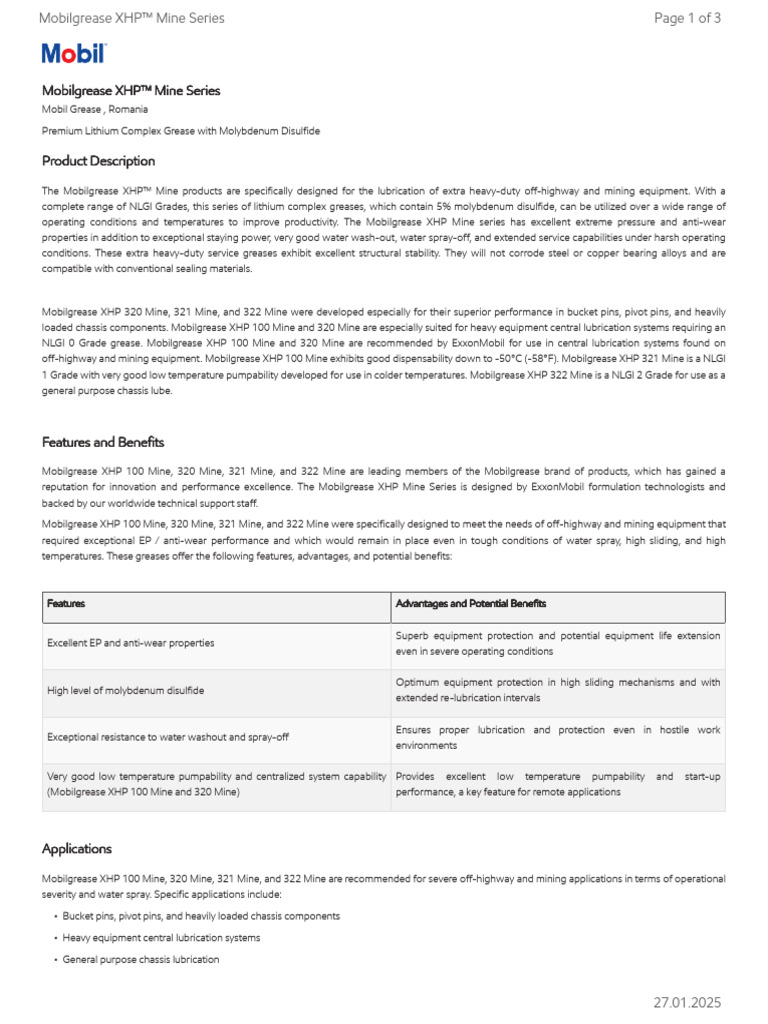 GL XX Mobilgrease XHP Mine Series | PDF | Exxon Mobil | Materials
