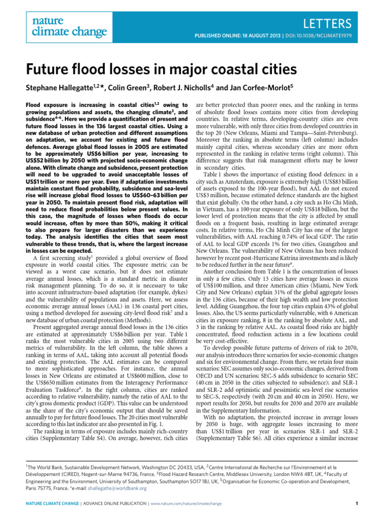nclimatemainartice1979-aopfinal | PDF | Sea Level Rise | Flood