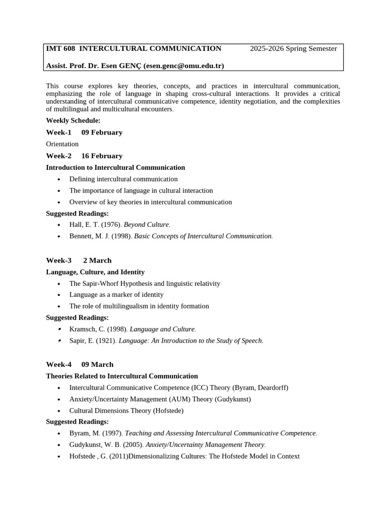 Intercultural Communication Syllabus | PDF | Cross Cultural ...