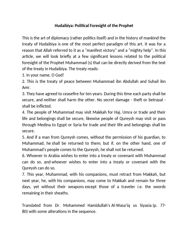 Numl Islamic Studies Notes Lecture 11 the Treety of Hudaibiya | PDF ...