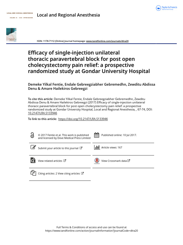 Efficacy of Single-Injection Unilateral Thoracic Paravertebral Block ...