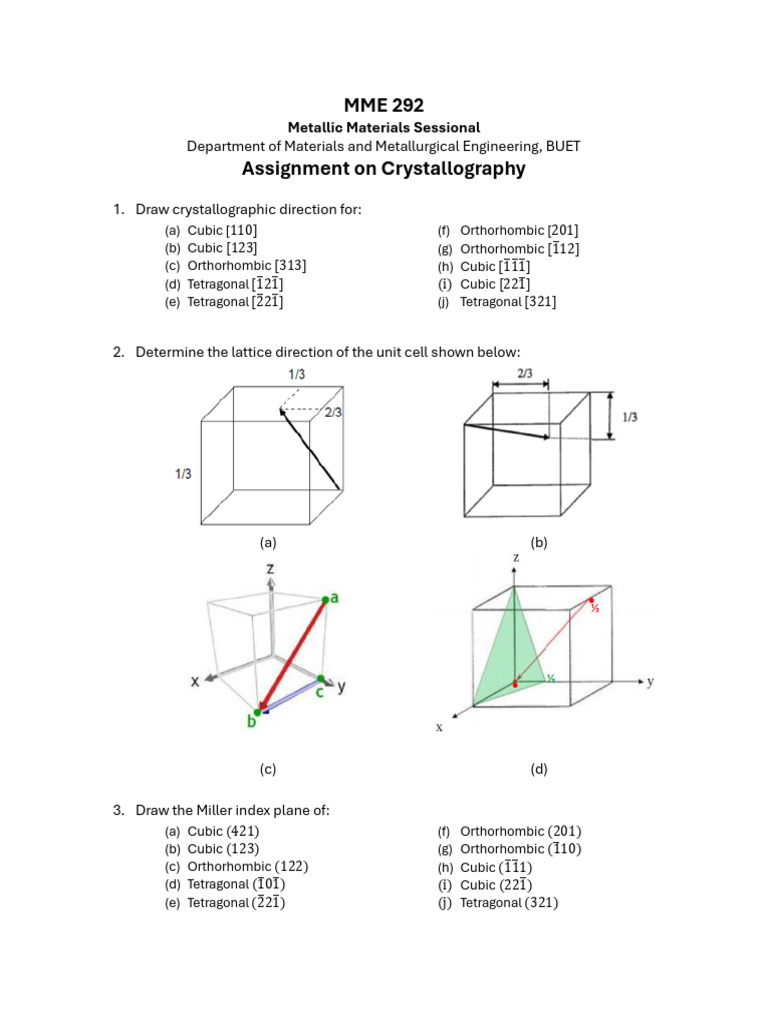 Assignment on Crystallography | PDF | Crystal Structure | Phases Of Matter
