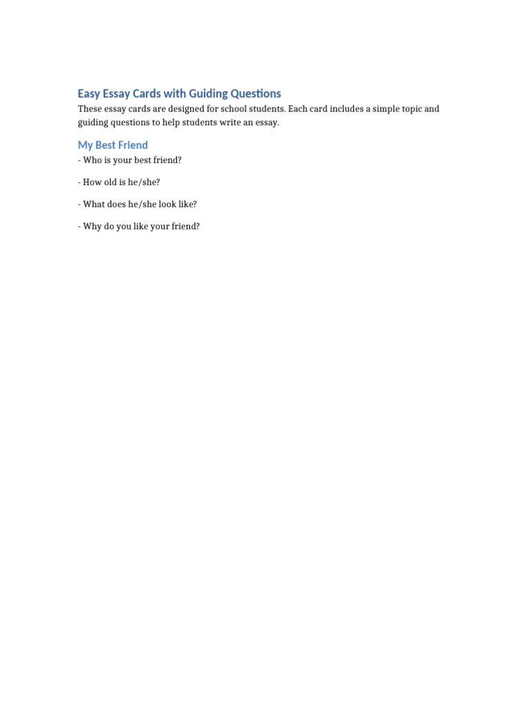 Easy Essay Cards Guiding Questions | PDF