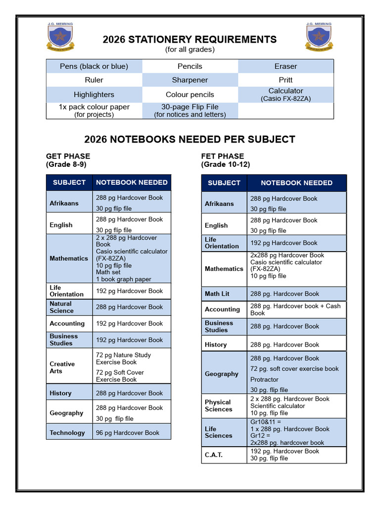 2026 Stationery Requirements | PDF | Mathematics