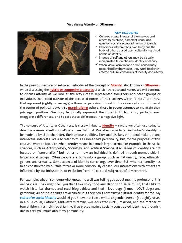 Lecture 1c Med-Lives Alterity Explanation | PDF | Identity (Social ...
