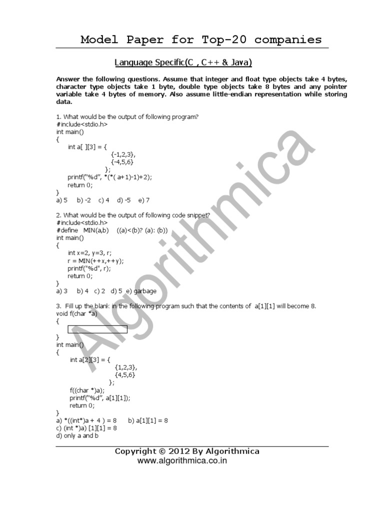 Top20 Model Paper | PDF | Array Data Structure | C (Programming Language)