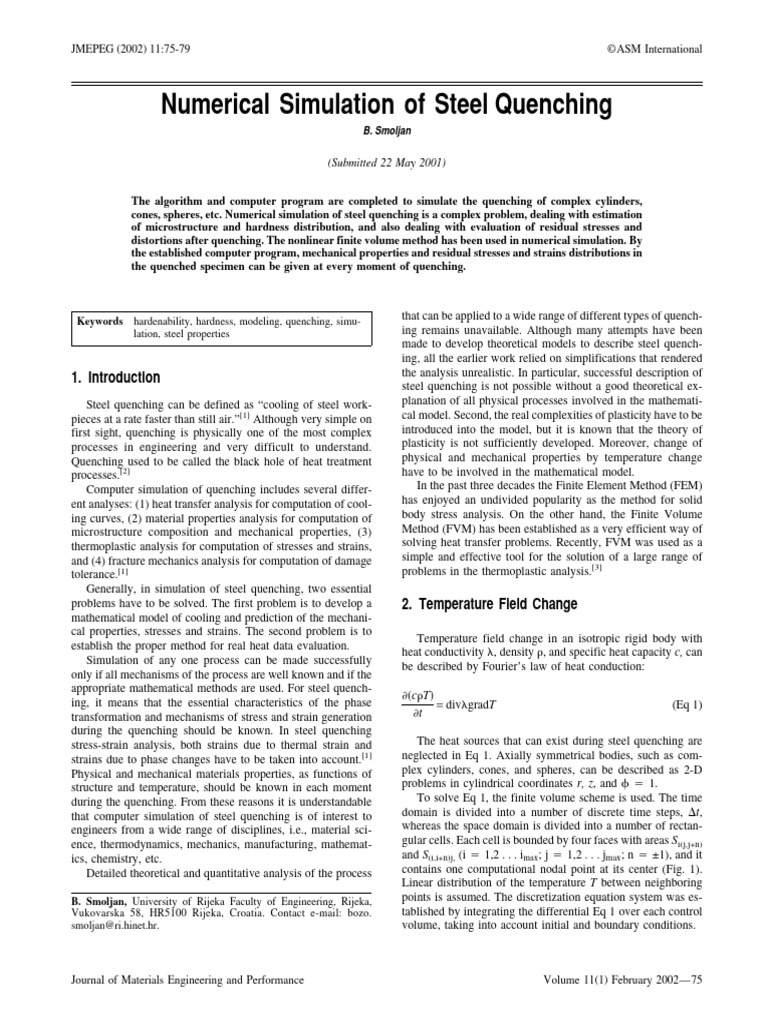 Numerical Simulation of Steel Quenching | PDF | Applied And ...