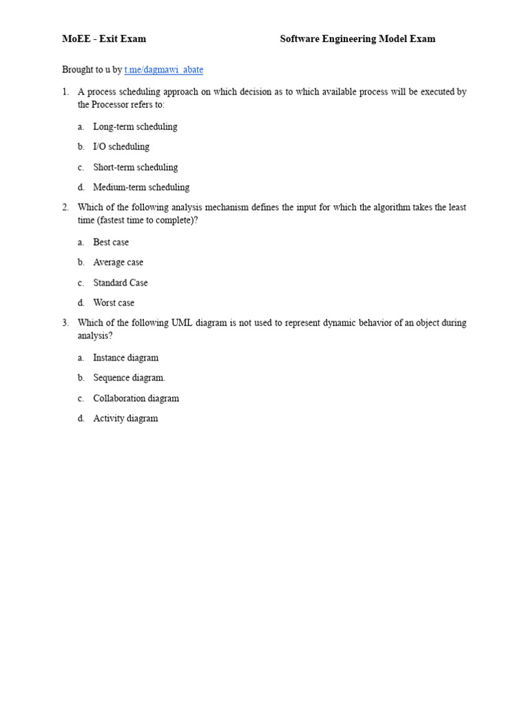 Software - Exit Exam (Model) | PDF | Method (Computer Programming ...