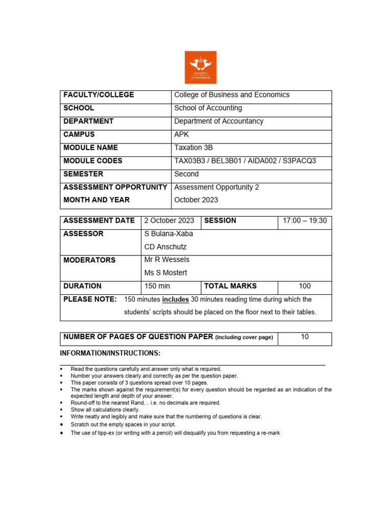 TAX3B AO2 2023 (Paper Final) (Updated For 2024) | PDF | Taxes | Retirement