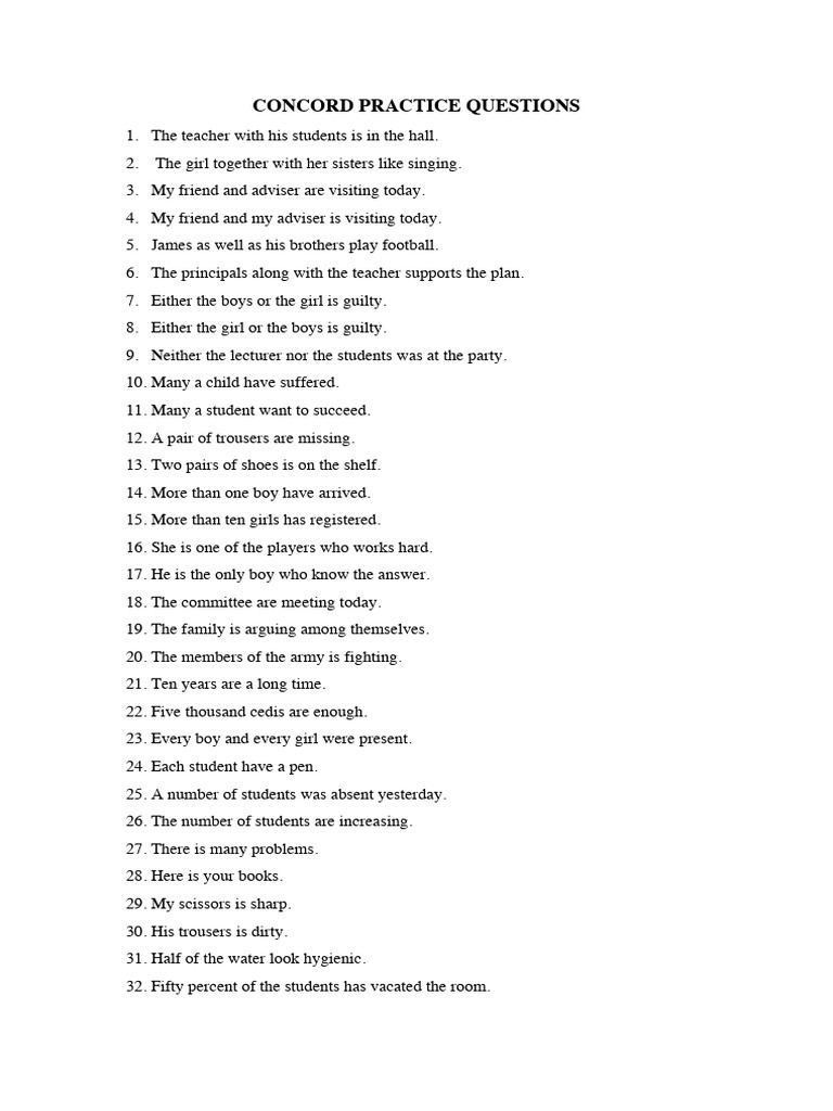 Concord Practice Questions | PDF