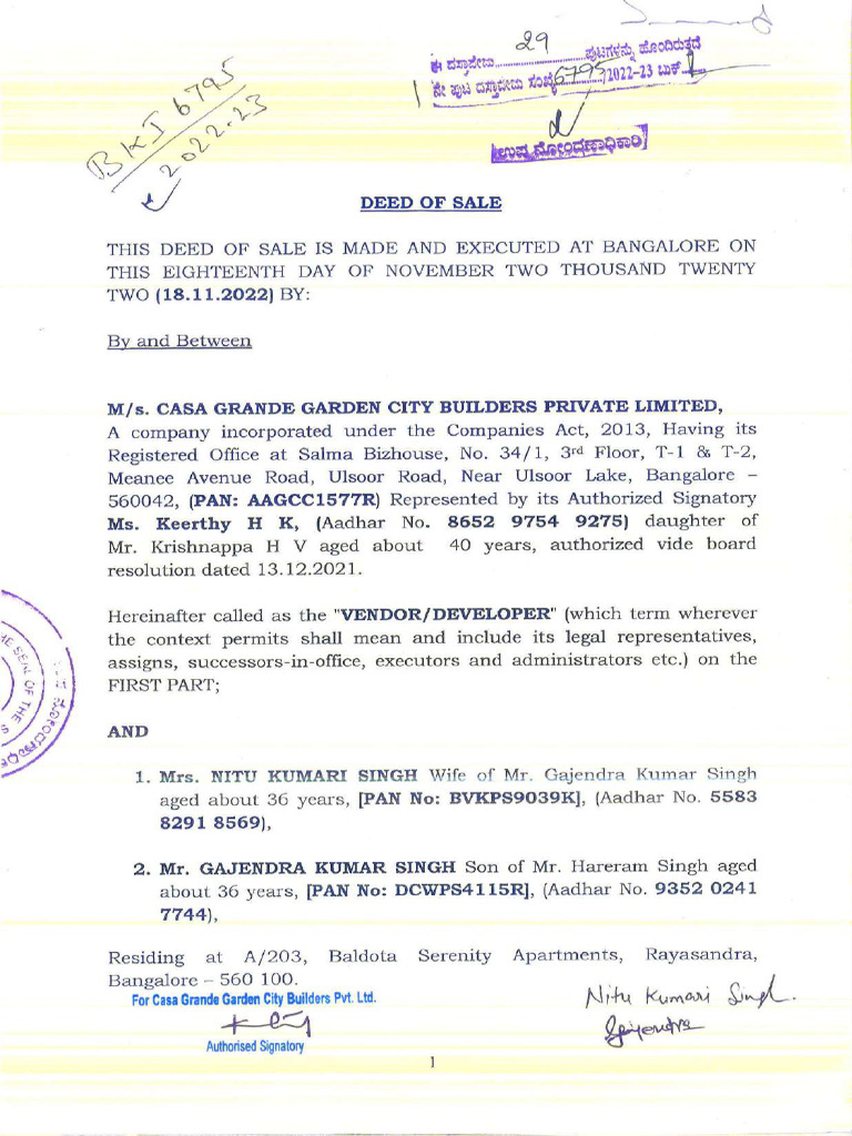 Reg Sale Deed Unit 23 - Compressed | PDF
