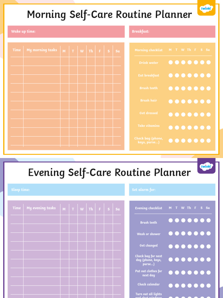 Morning and Evening Self-Care Routine Planners | PDF