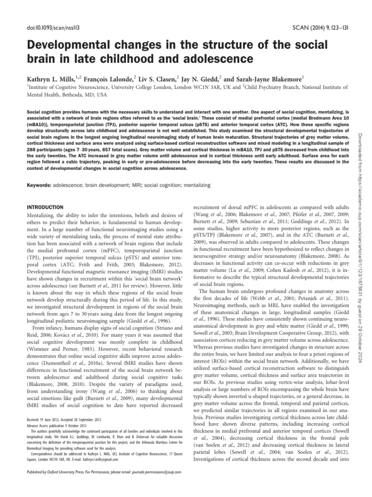 Social Brain in Childhood and Adolescence | PDF | Prefrontal Cortex ...