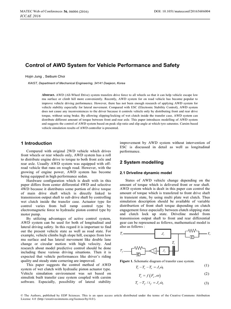 Control of AWD System for Vehicle Performance and | PDF | Four Wheel ...