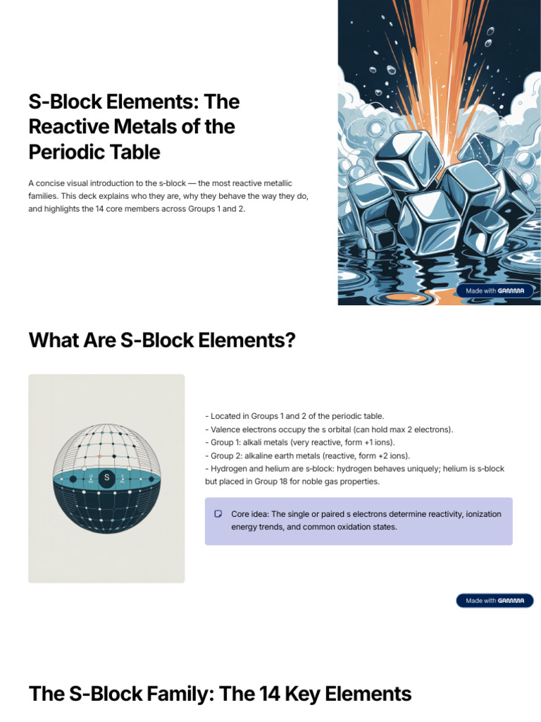 S Block Elements the Reactive Metals of the Periodic Table | PDF